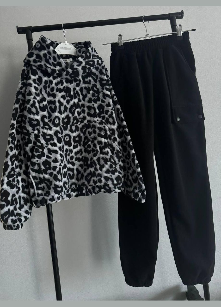 Черный зимний костюм (штаны, худи) подростковый леопардовый брючный IRmAS оверсайз