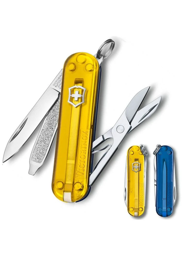 Нож Classic SD Ukraine 58мм,7функ,желт.прозор-син.прозор,складной,вес 20 г,нержавеющая сталь Victorinox (395598210)