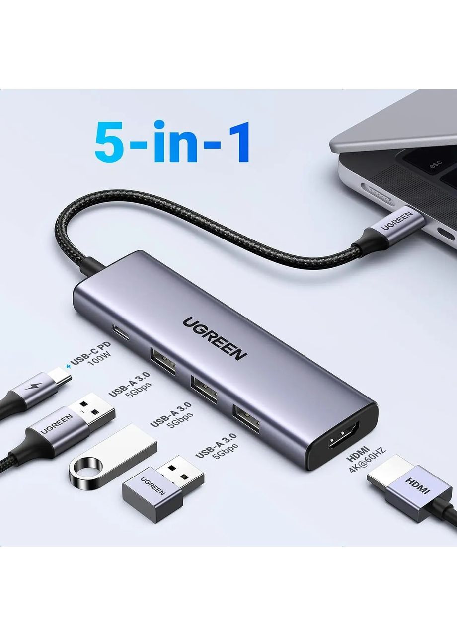 USB-хаб USB-C To HDMI+3*USB 3.0 A+PD Power Converter (UGR-15597) Ugreen CM511 (362219406)