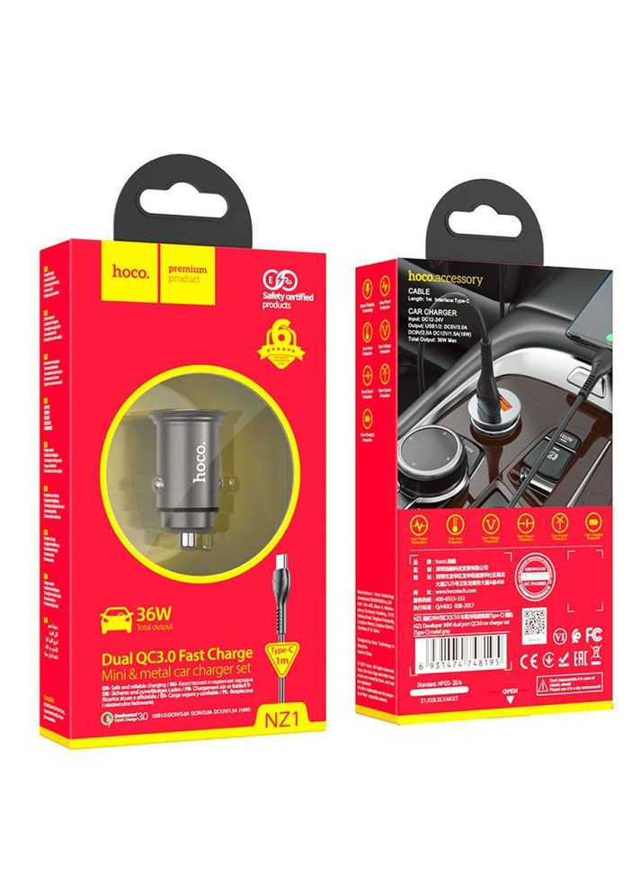 Автомобільний Зарядний Пристрій NZ1 36W QC3.0 Type C Колір Чорний Hoco (340935417)