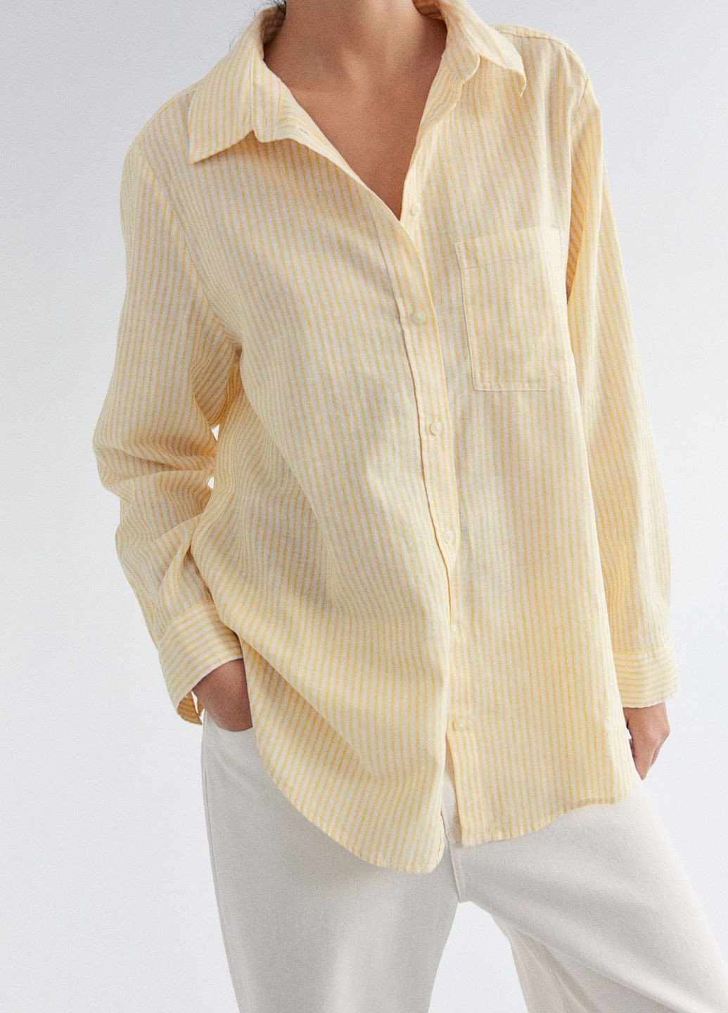 Желтая кэжуал рубашка в полоску H&M