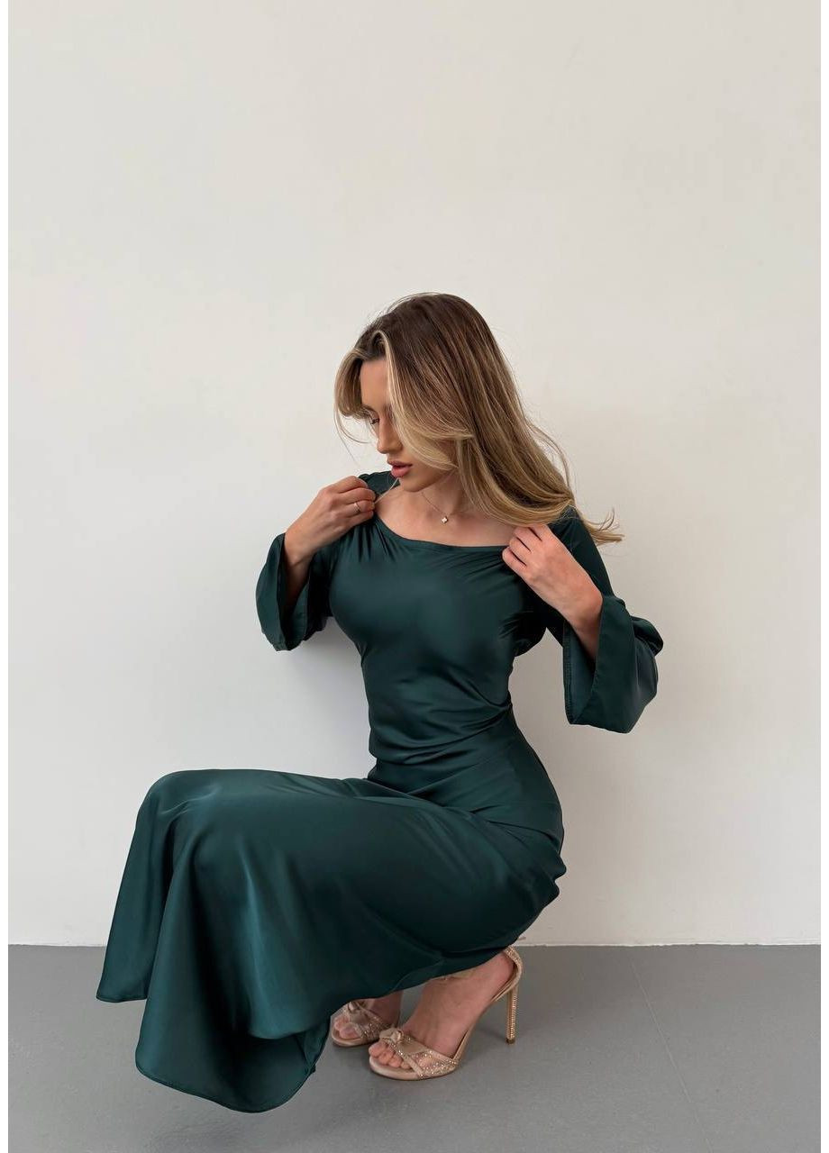 Зеленое вечернее элегантное женское платье макси с длинным рукавом Україна