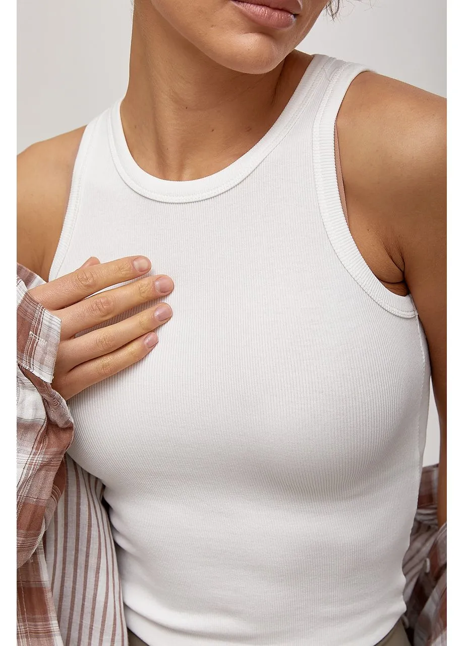 Приталенная однотонная майка в рубчик, ONE SIZE No Brand — 399770447