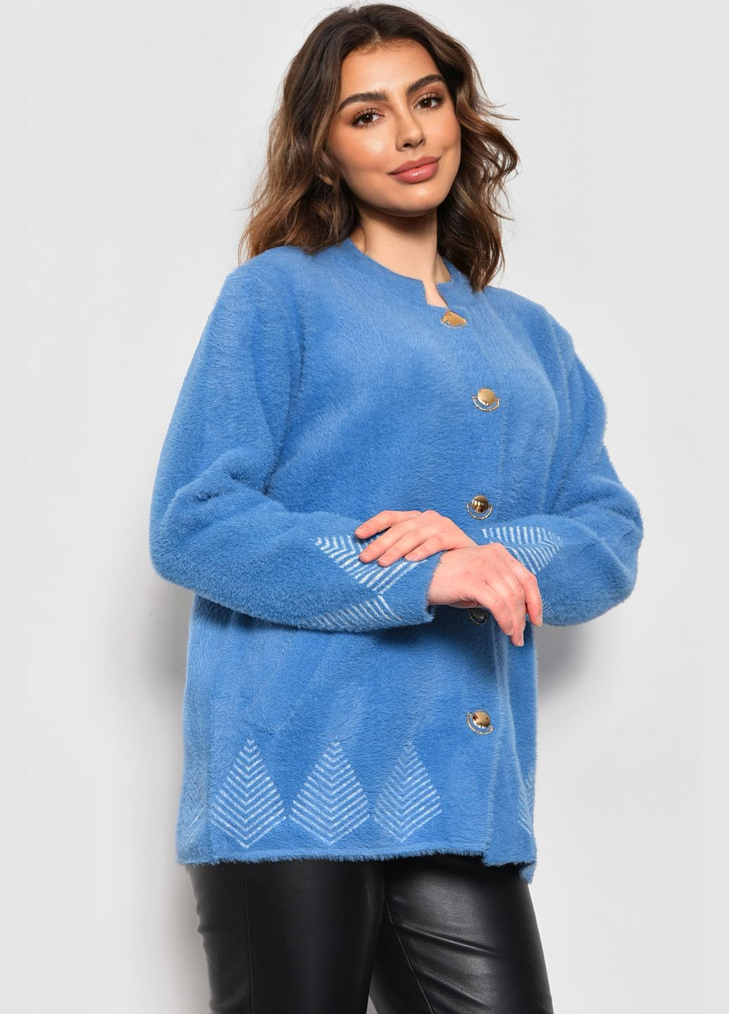 Голубой демисезонный кардиган женский альпака голубого цвета пуловер Let's Shop