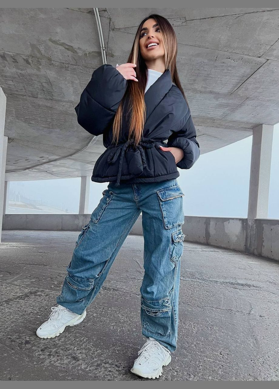 Черная демисезонная стильная ассиметричная куртка Vakko