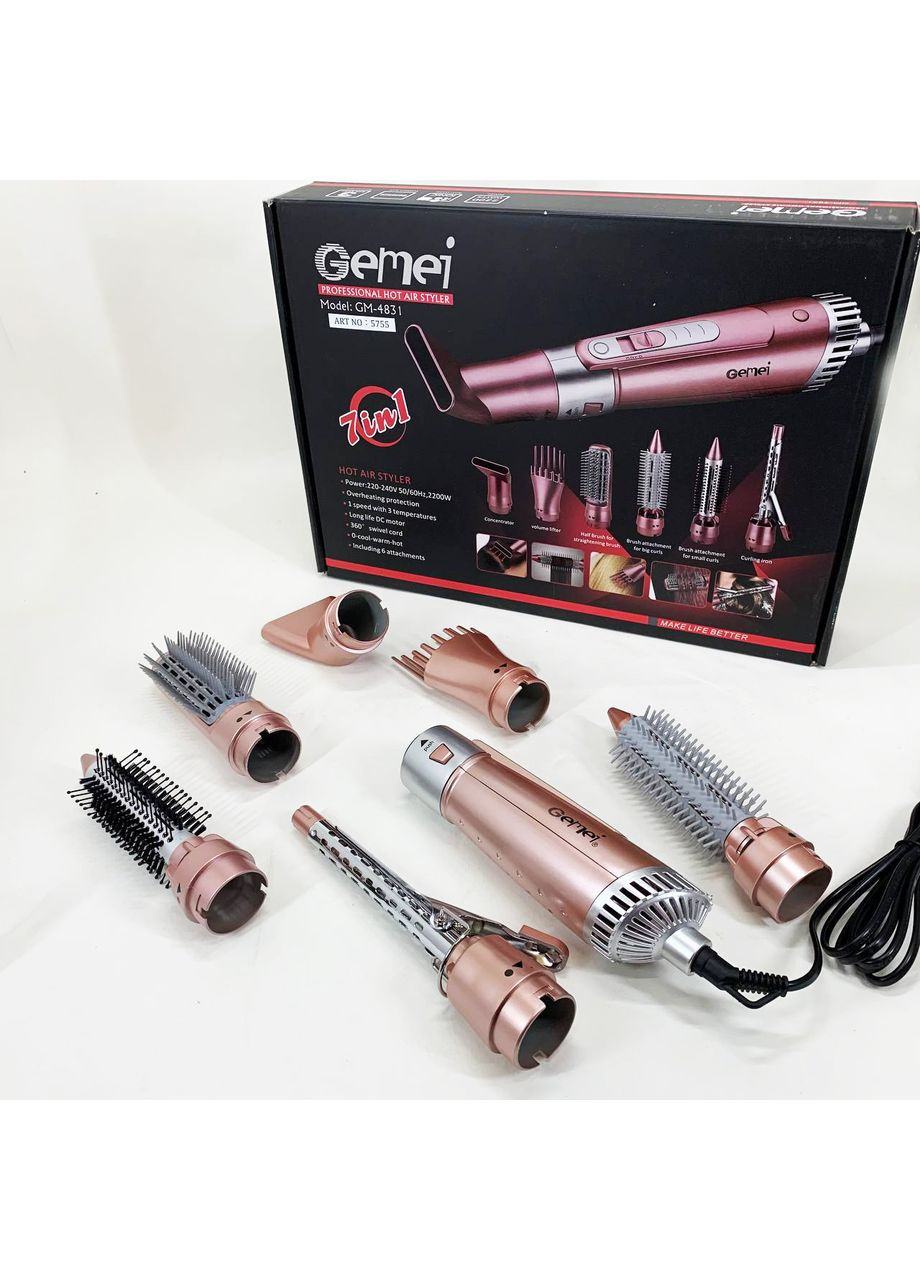 Щипці фен для волосся мультистайлер GM-4831 7в1, класичний фен для волосся, потужний фен для волосся Gemei (364663660)