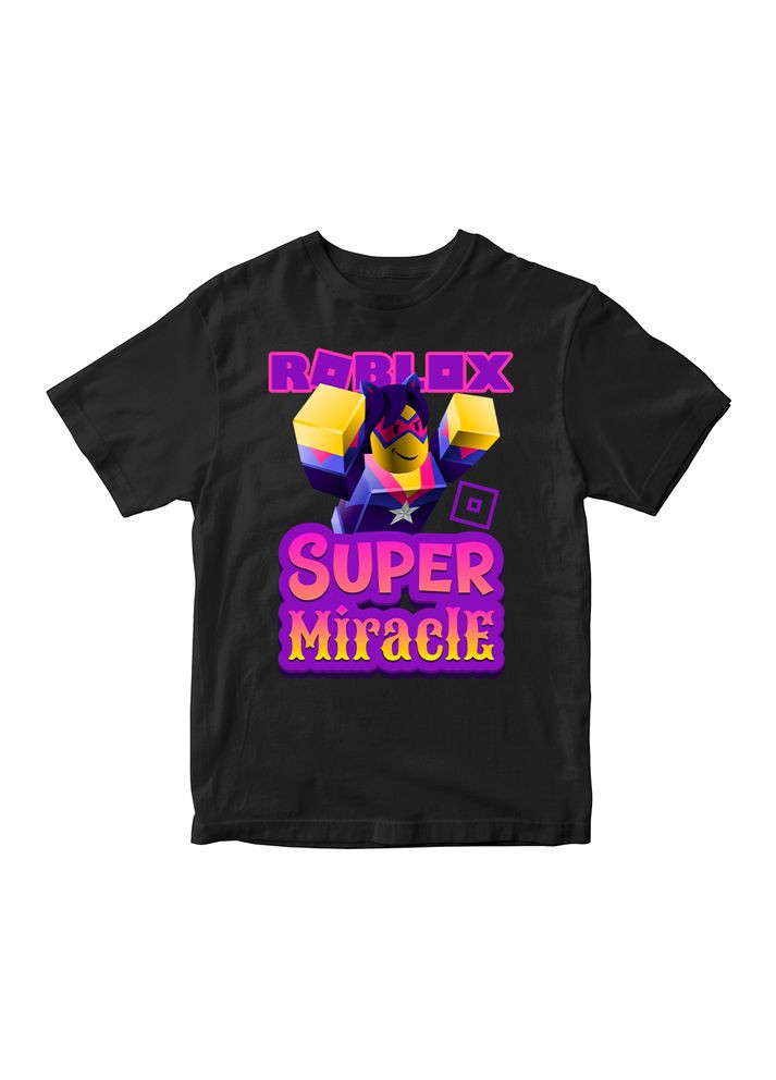 Черная демисезонная футболка черная с оригинальным принтом онлан игры roblox "super miracle роблокс roblox" Кавун футболка