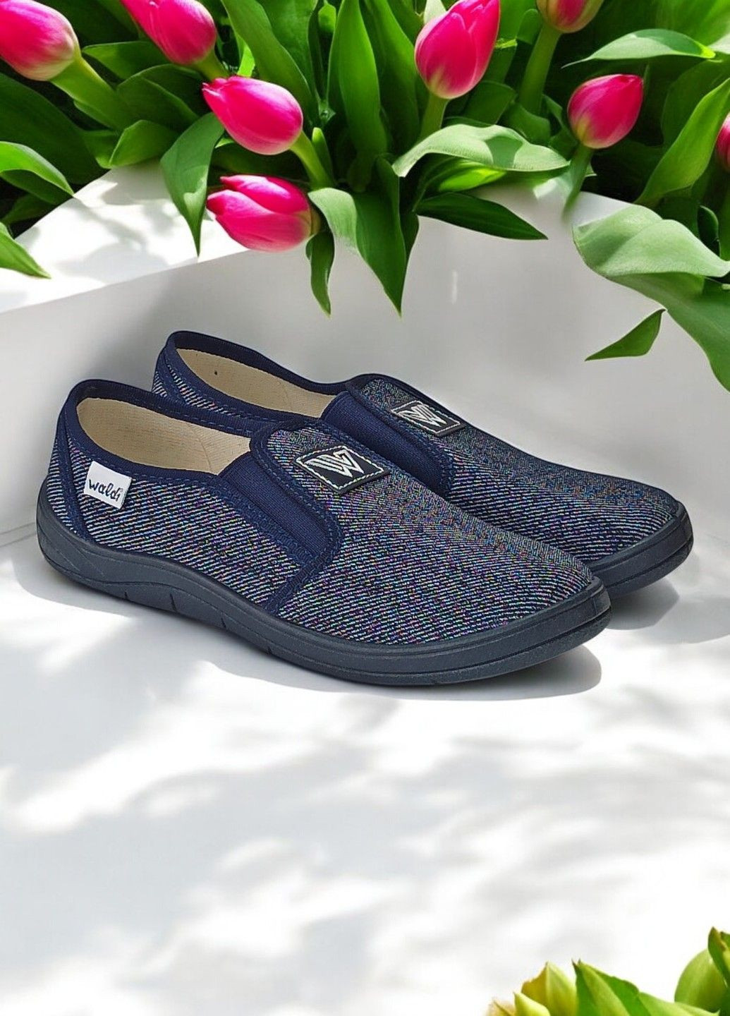 Синие текстильные слипоны для мальчика ортопедические тапочки Waldi