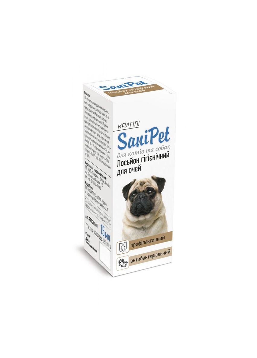 Лосьйон SaniPet для догляду за очима котів та собак краплі 15 мл ProVET (292114889)
