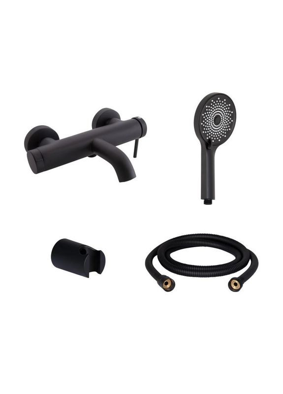 Комплект для ванної кімнати Robin Black: Змішувач QTROB3060102B + Тримач QT829910842854OB + Шланг Qtap (317569950)