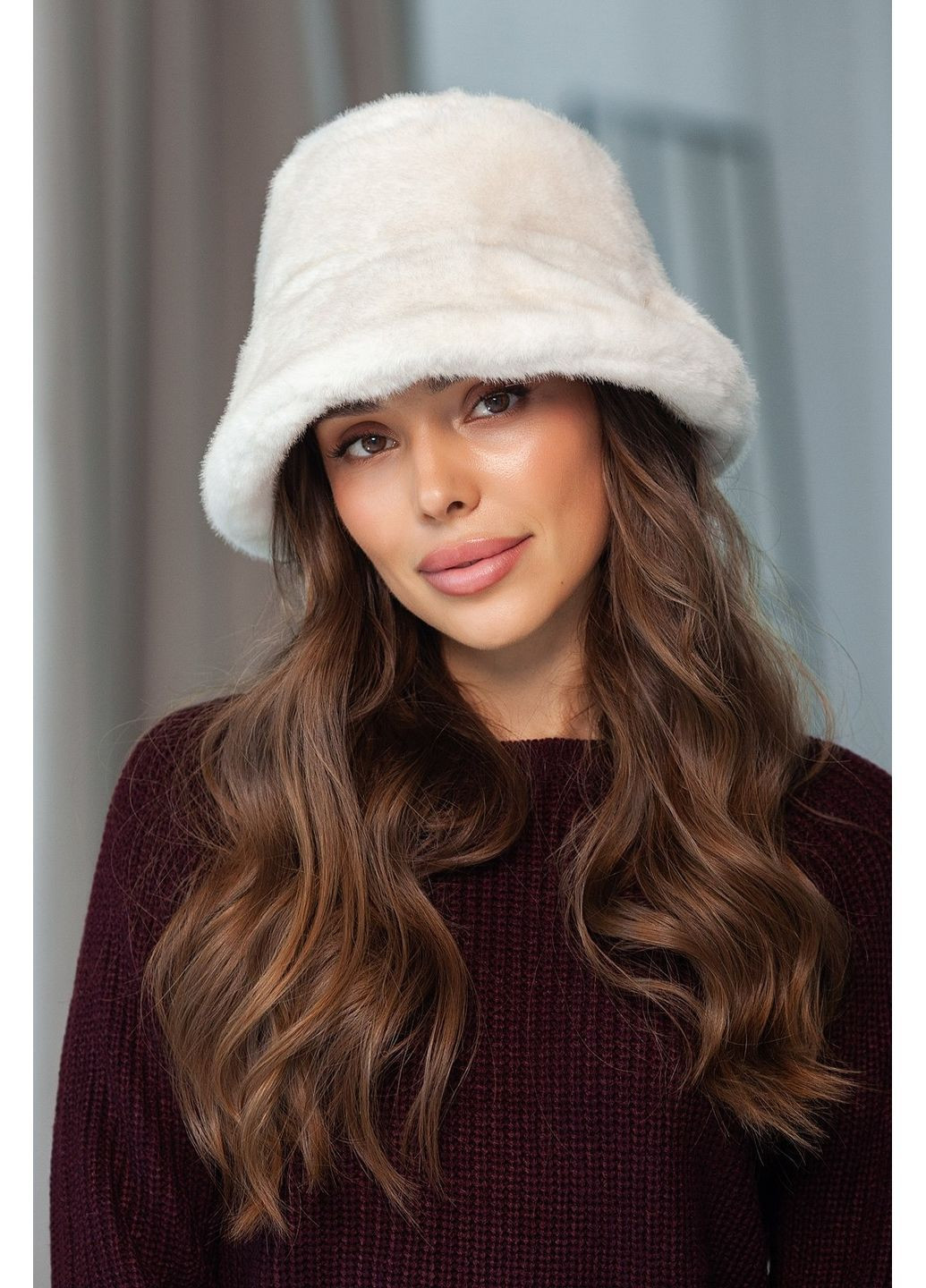 Панама з еко хутра, колір Молочний Fashion (365072381)