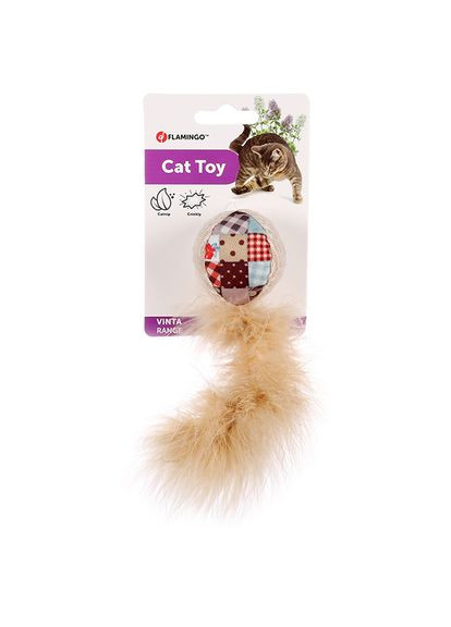 Іграшка для котів Vinta Ball with Feathers м'яч з котячою м'ятою та пір'ям, шурхотить, м’яч 4.5 см (5400585181777) Flamingo (347067585)
