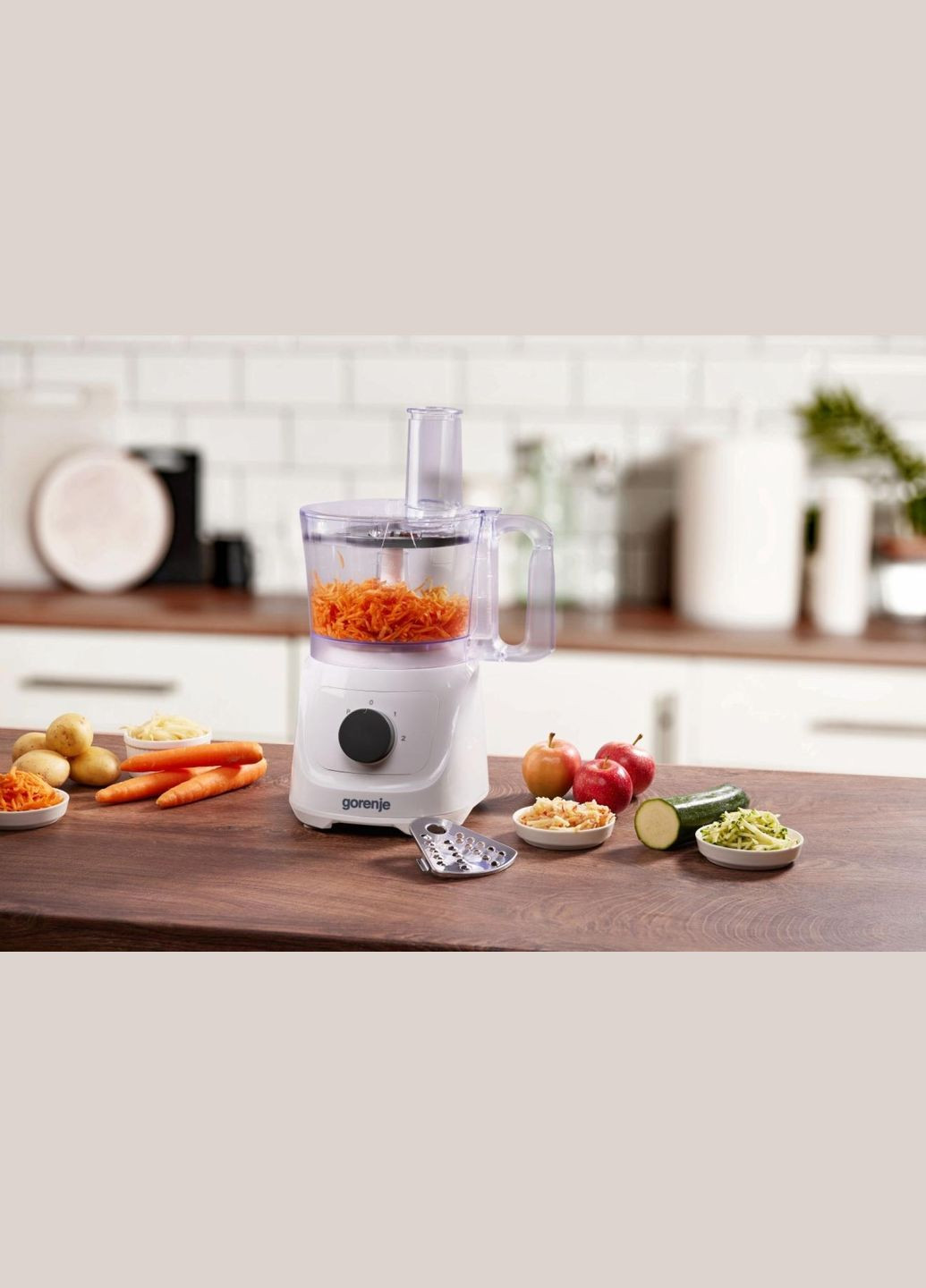 Кухонна машина 800Вт, чаша-пластик, корпус-метал/пластик, насадок-6, білий Gorenje (342113986)