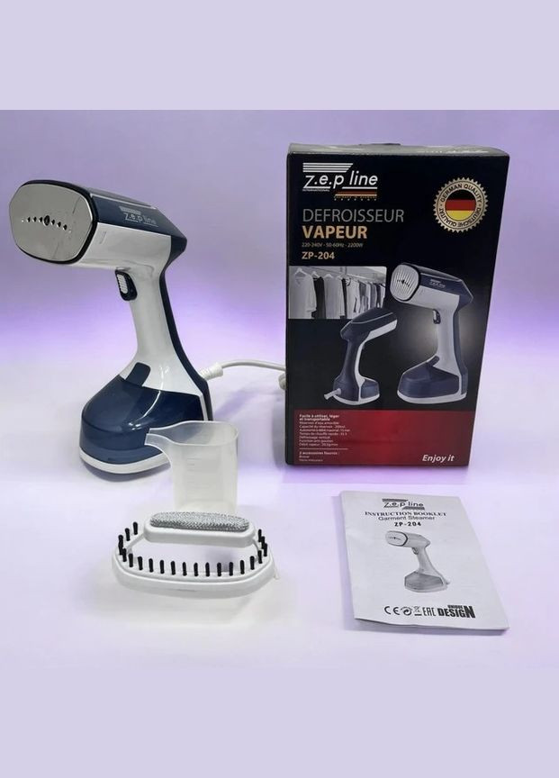 Отпариватель ручной 2200 Вт для одежды серый ZP-204 из нержавеющей стали 200мл Zepline (335236754)