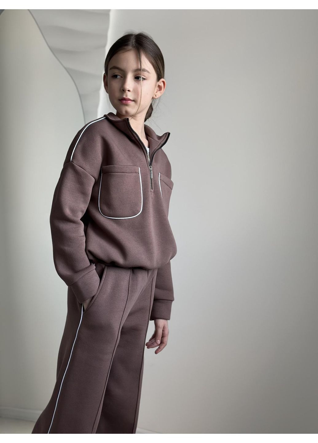 Коричневий зимній костюм (штани, світшот) підлітковий брючний IRmAS оверсайз