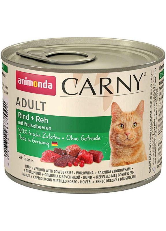 Влажный корм для взрослых кошек Carny Adult говядина оленина и брусника 200 г (4017721837002) Animonda (279565899)