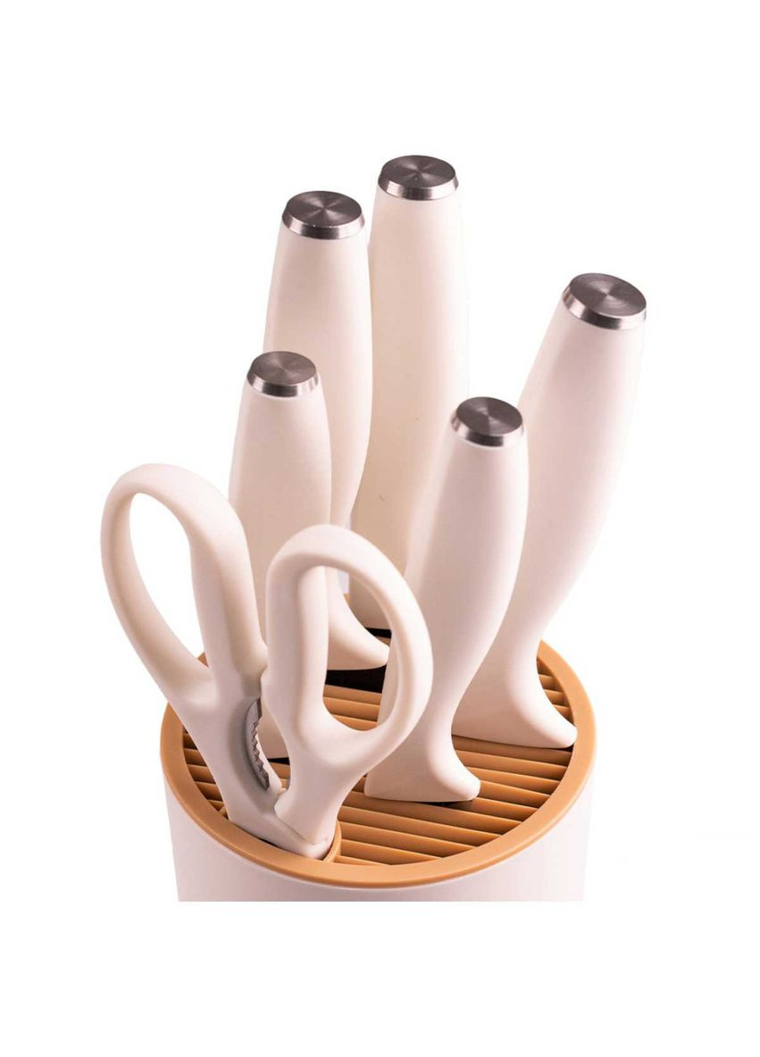 Набор кухонных ножей с подставкой 6 предметов, белый TS Kitchen HP1851057 No Brand белые,