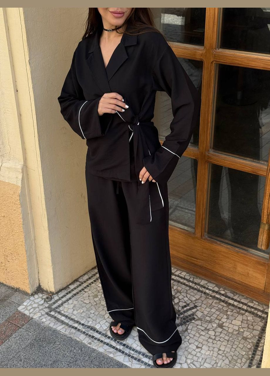 Чорний костюм двійка з натурального льону No Brand 1786-1 (347164018)