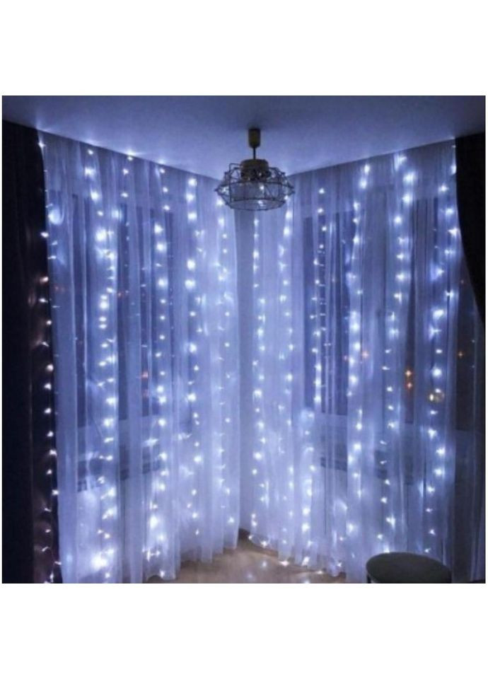 Гірлянда штора Промені роси біла з USB та пультом 3х2 метри світлодіодна для інтер'єру святкова Bambi (368757509)