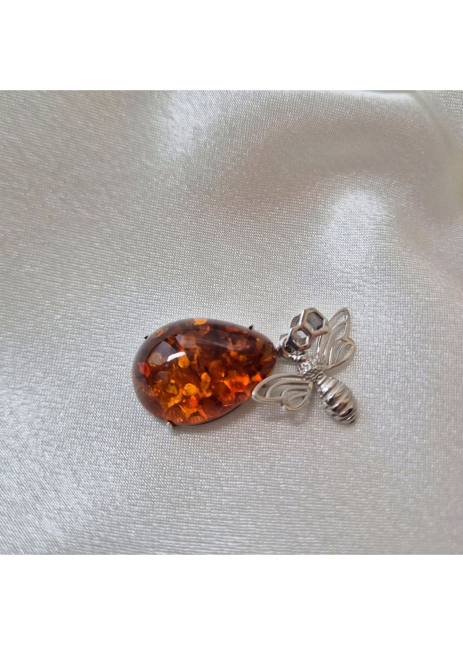 Серебряная подвеска Пчелка с Янтарем серебро 925 пробы Родированное 751п 5.57г Nobrand (370438669)