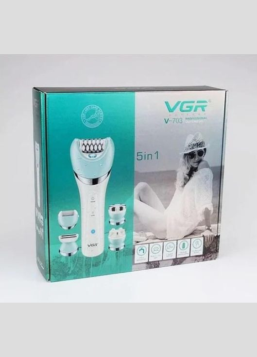 Эпилятор женский с триммером V-703 5в1 для удаления волос на теле аккумуляторный пемза массажная насадка VGR (297331667)