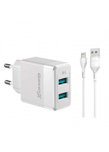 Зарядний пристрій CH50WL 2USB 5V 2,4A White + cable USB-Lightning (CH-50WL) Grand-X ch-50wl 2usb 5v 2,4a white + cable usb-lightning (268143234)