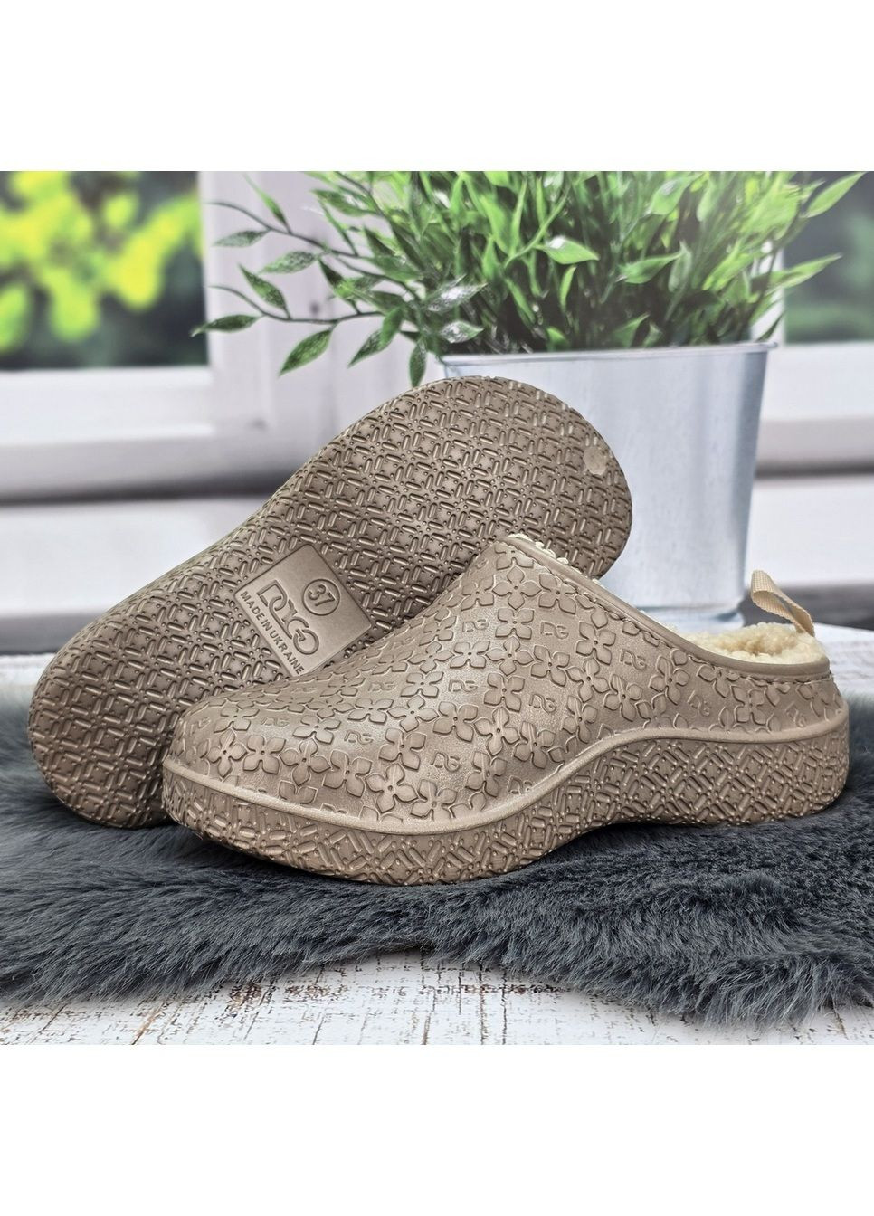 Галоши женские без задника шоколадные сабо на меху Dago Style (366290163)