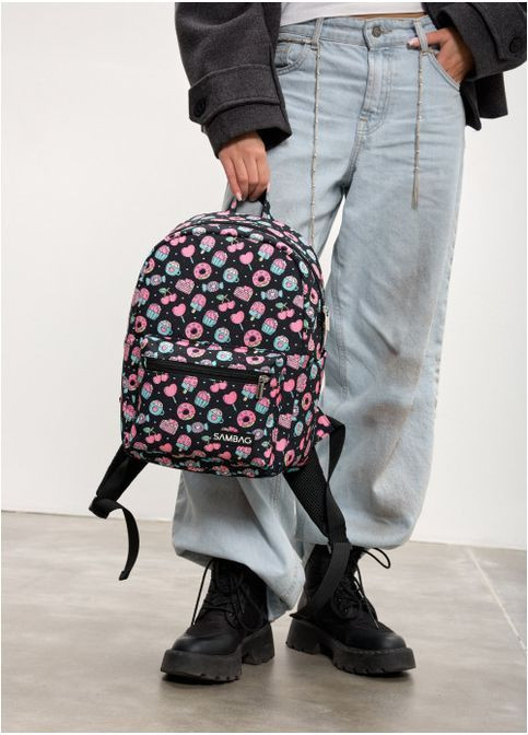 Женский тканевый городской рюкзак Черный с принтом Cake (38850251235) Sambag (368833599)