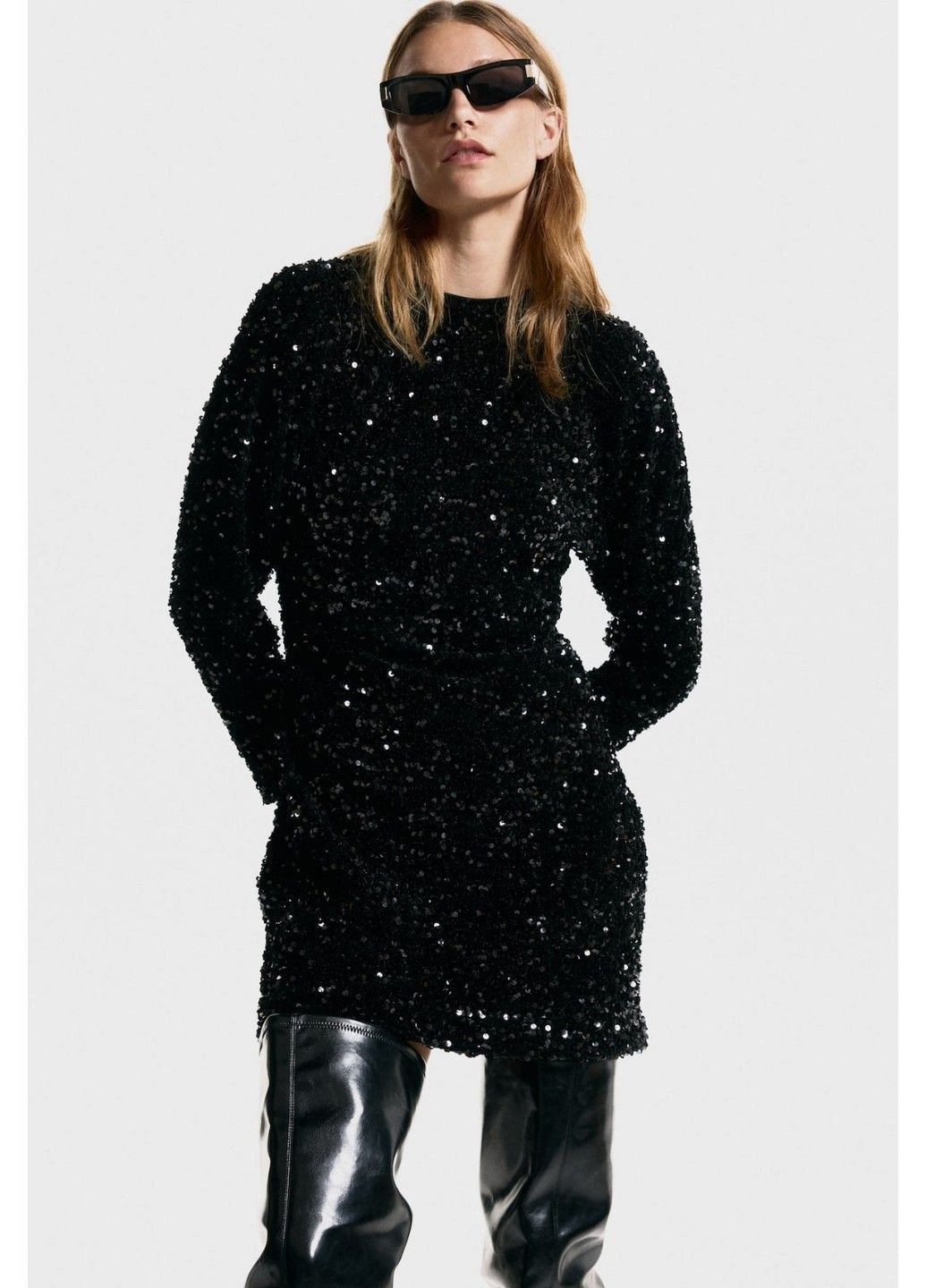 Чорна коктейльна жіноча міні сукня з блистками н&м (58761) xs чорна H&M