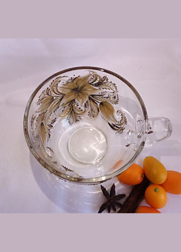 Чашка прозора скляна з авторським розписом ручної роботи "Коричнева лілія" No Brand (349842281)