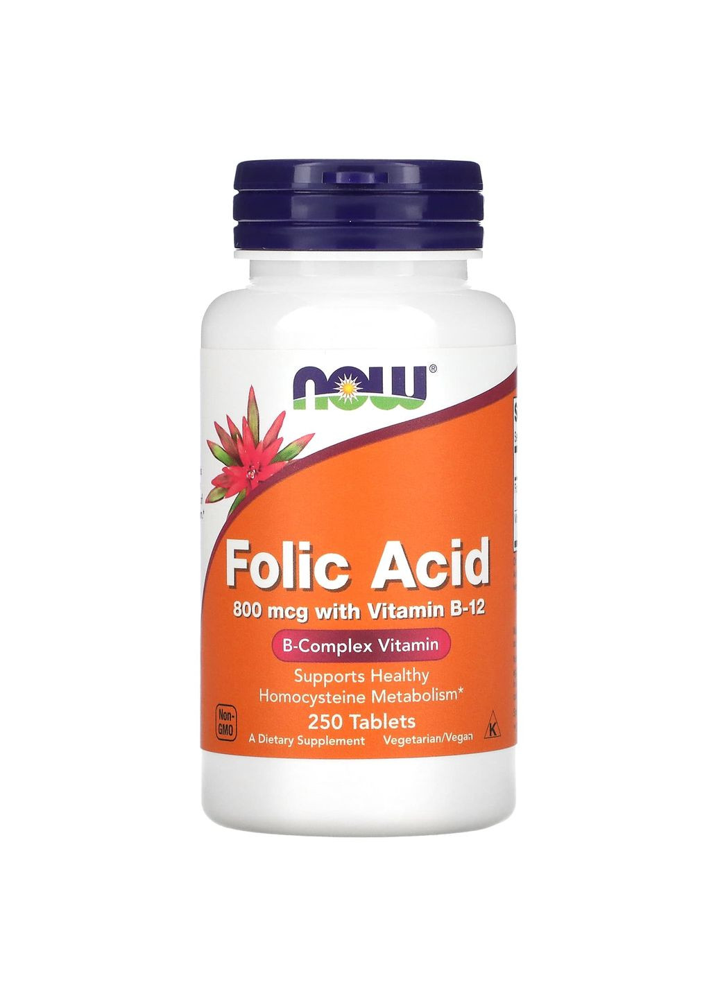 Фолиевая кислота и витамин В-12, Folic Acid Vitamin B-12, 800 мкг, 250 таблеток Now Foods (351384393)
