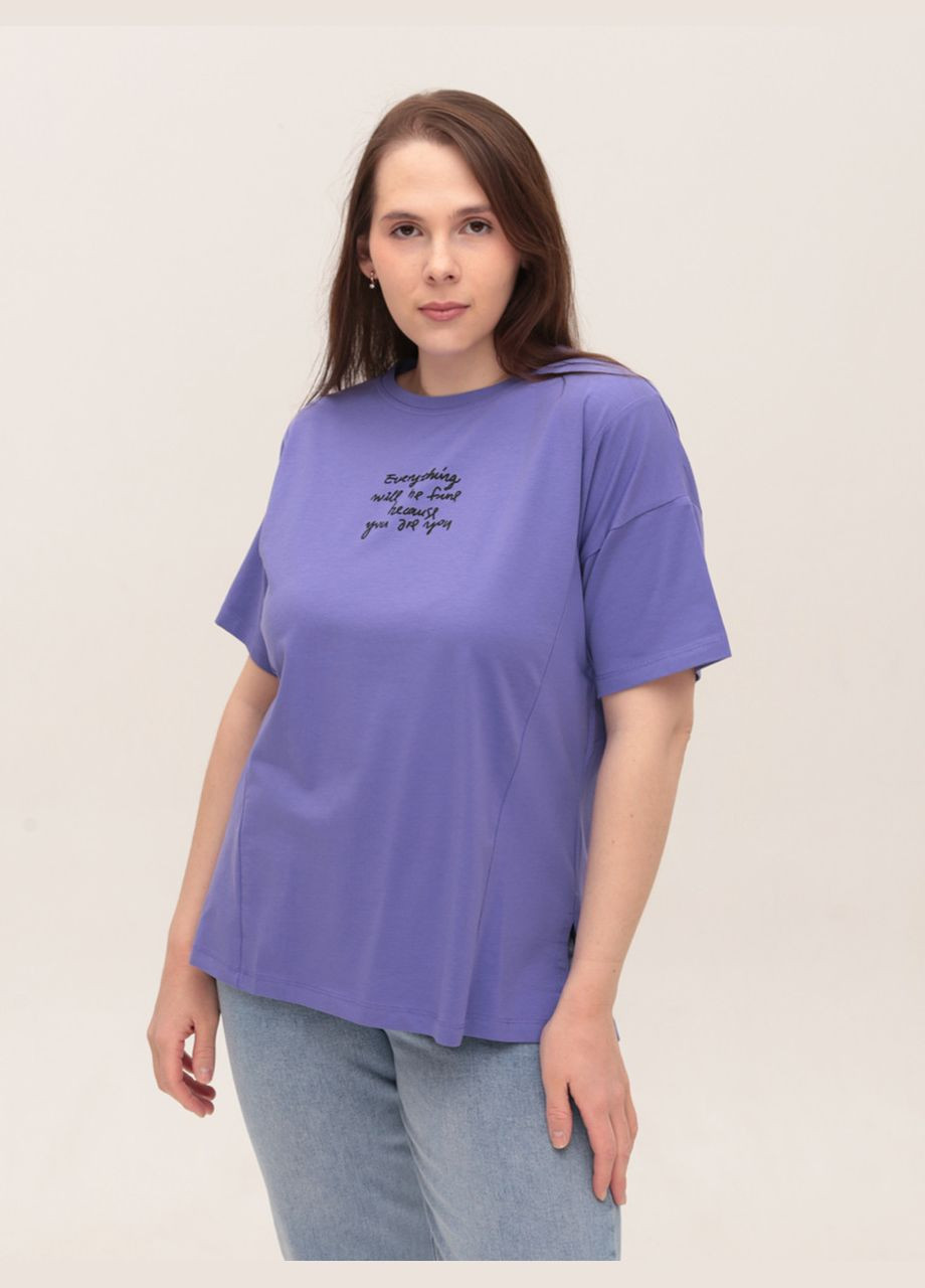 Футболка женская фиолетовая прямая с надписью JEANSclub Пряма - (322999580)