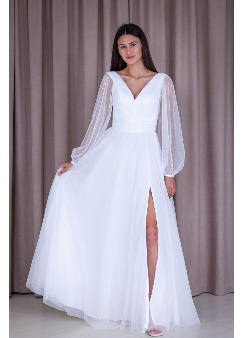 Молочное вечернее платье с юбкой-солнце, а-силуэт Lolita однотонное