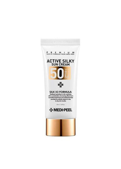 Medi-Peel Сонцезахисний крем із пептидами та амінокислотами шовку Active Silky Sun Cream SPF50+/PA+++ 50 мл — Крем, Південна Корея (367983169)