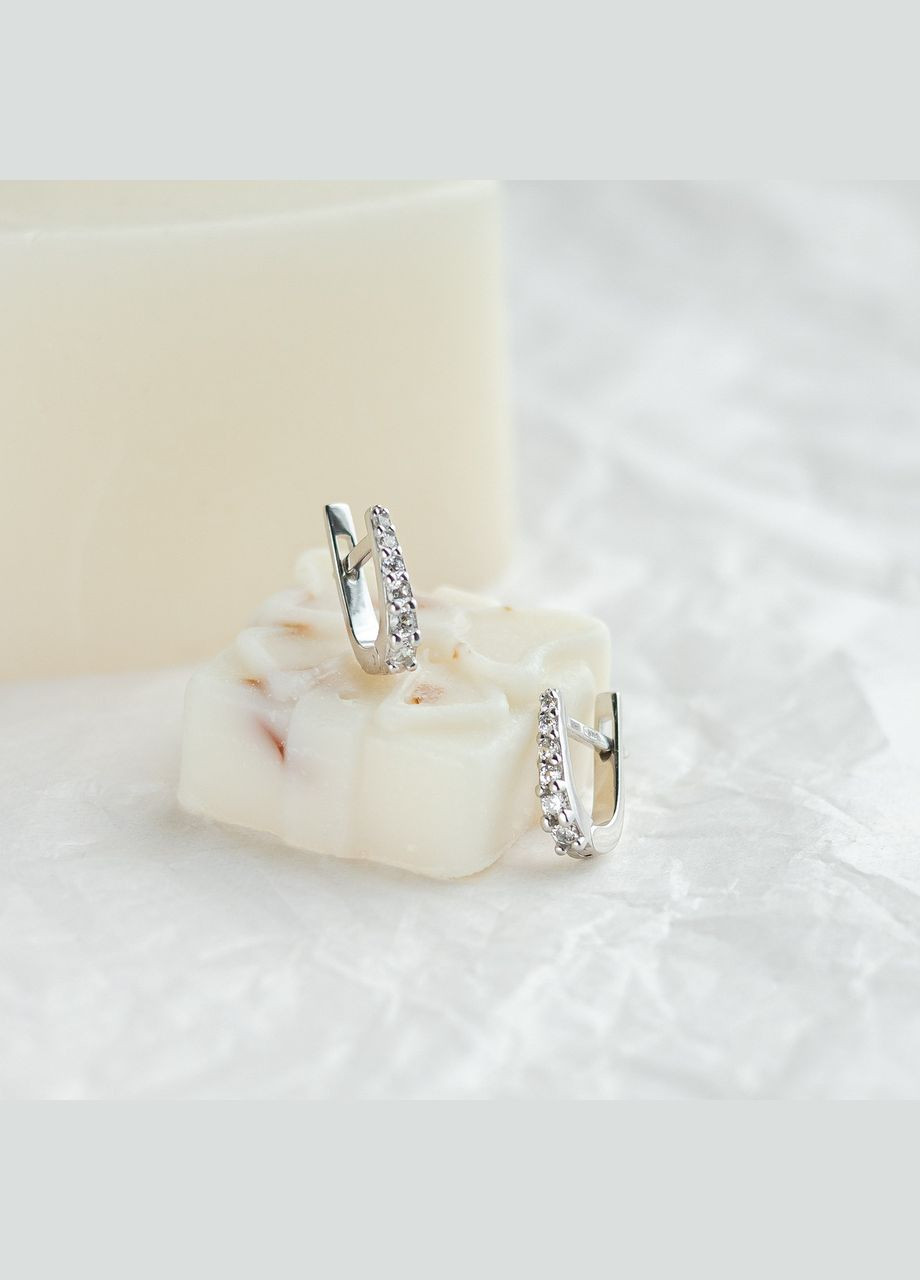 Серебряные серьги с камнями разного размера Дорожка из белых фианитов No Brand (333705564)