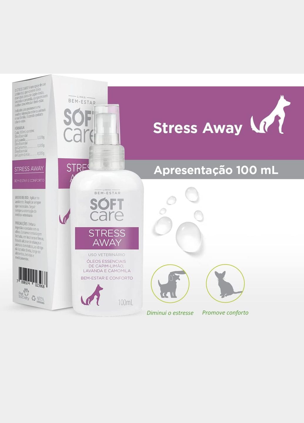 Розслаблюючий спрей Soft Care Stress Away для собак та кішок Pet Society 100 мл 7898574023968 Hydra (293241633)