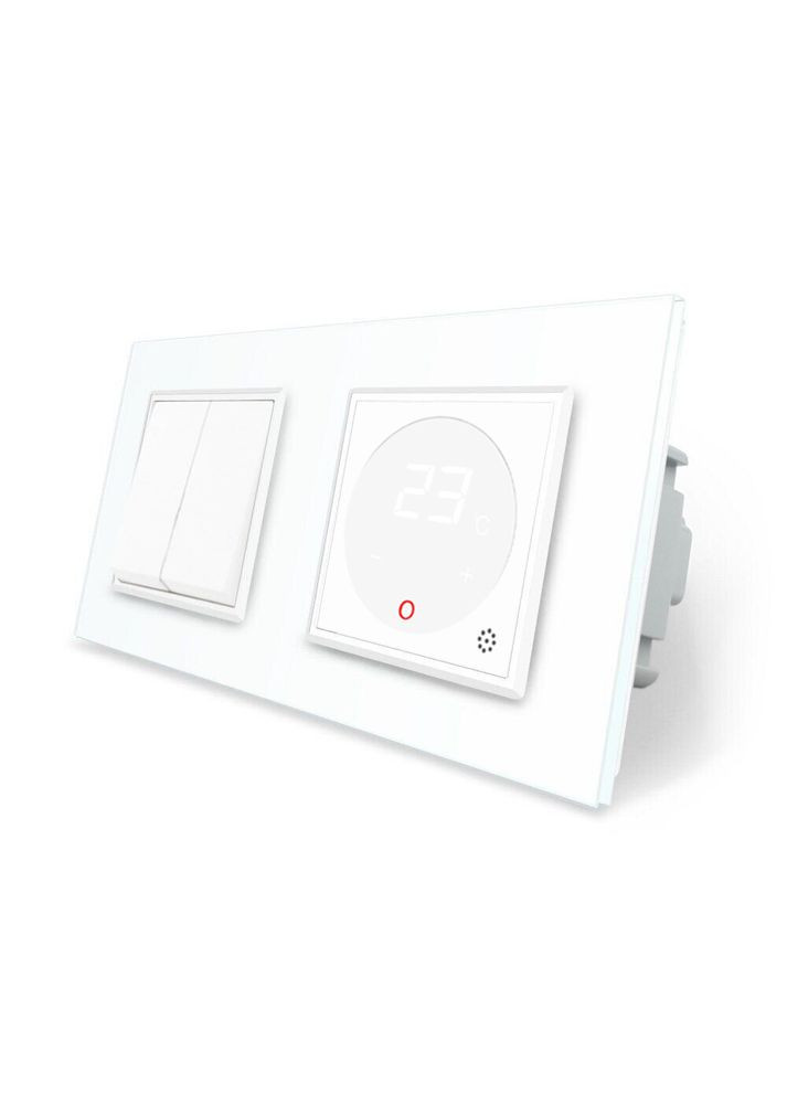Комбінований 2-клавішний вимикач та терморегулятор (термостат) програмований для електричної теплої підлоги, білий скляний, Livolo (371777491)