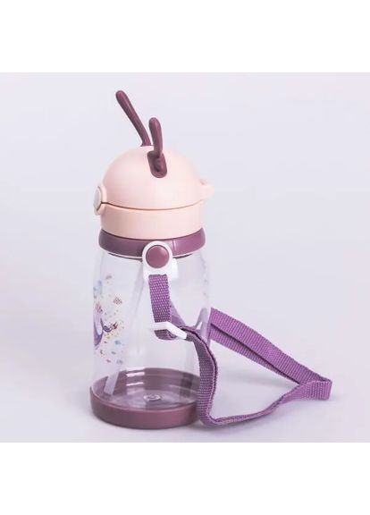 Бутылка для воды детская 550 мл на ремешке бутылочка с трубочкой для спорта и школы Розовая Jooki (357206159)