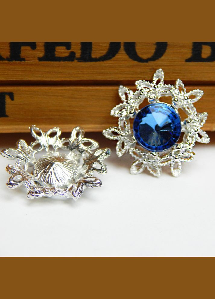 Стразовый декор Цветок, ажурный, оправа-серебро, 23 мм, голубой No Brand (341731030)