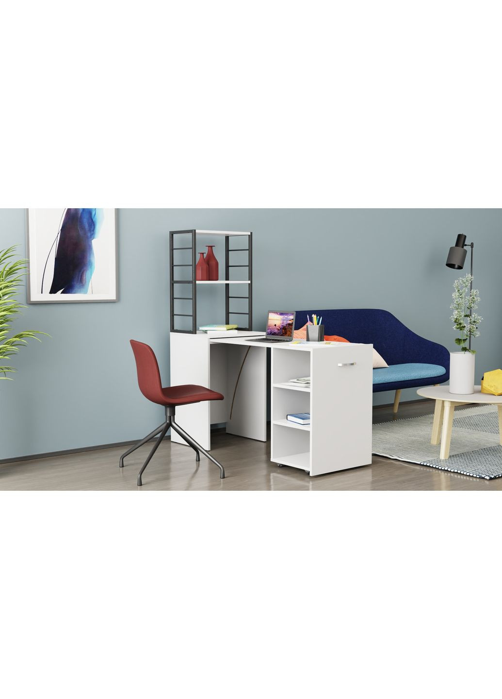 Стол-тумба трансформер Смарт 4/1 с этажеркой 1430x1450x500 Черный металл ДСП Белое 16 мм (FRD-105123) Ferrum-decor (365445138)