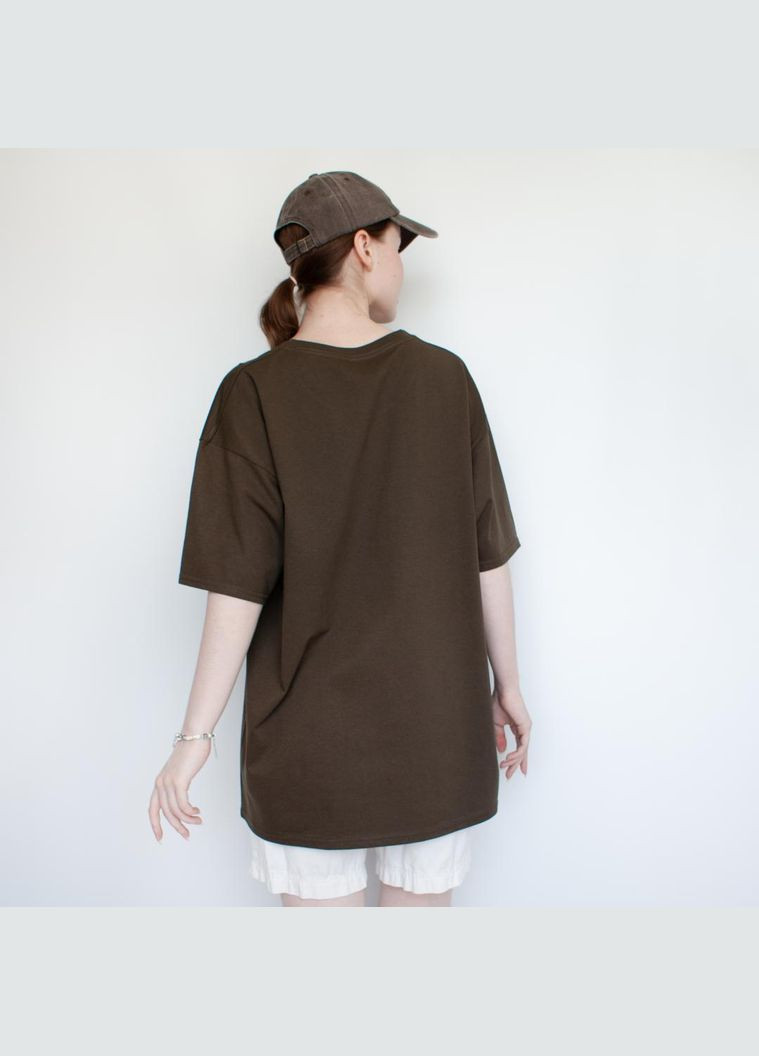 Темно-коричневая футболка 100% плотный хлопок оверсайз мокко универсальная классика прямая не просвечивает без рисунка большая No Brand - (339869533)