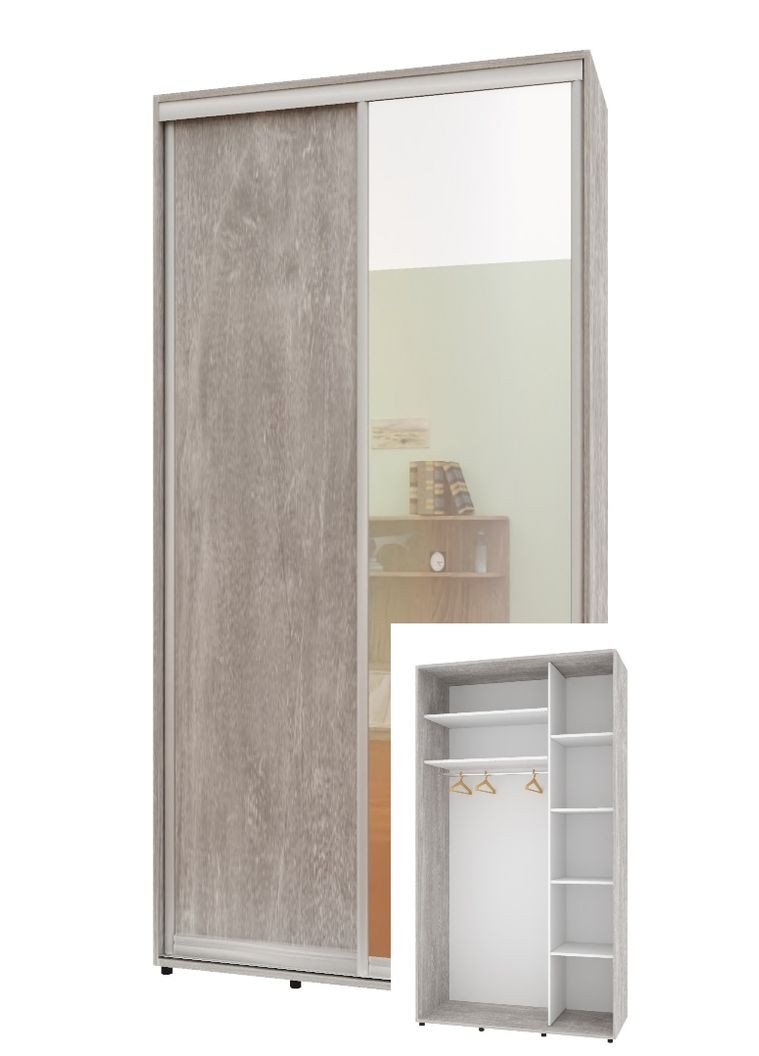 Шафа-купе дводверна 110*45*240 см Бетон ДСП + Дзеркало Стандарт Комфорт Меблі (360437139)