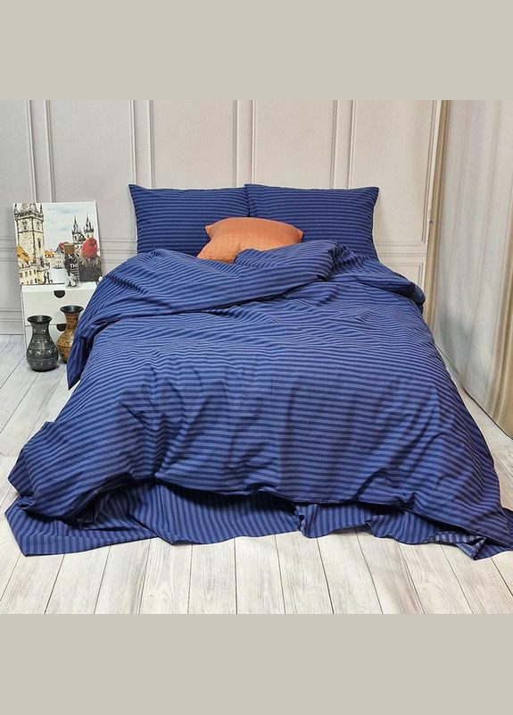 Постельное белье Синий страйп Полуторное на резинке Бязь Люкс MERISET (335051955)