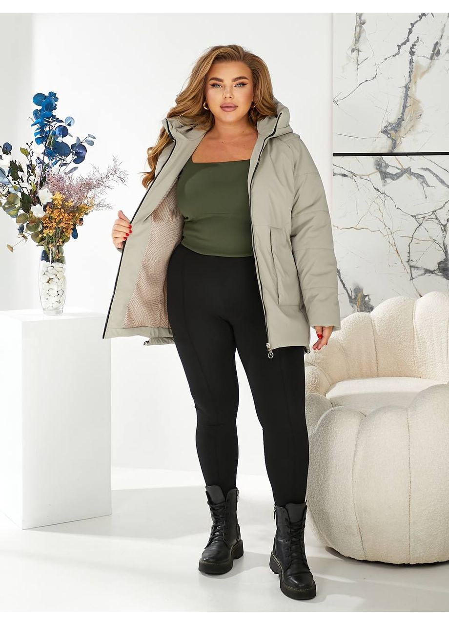 Бежева зимня зимова куртка з капюшоном Україна