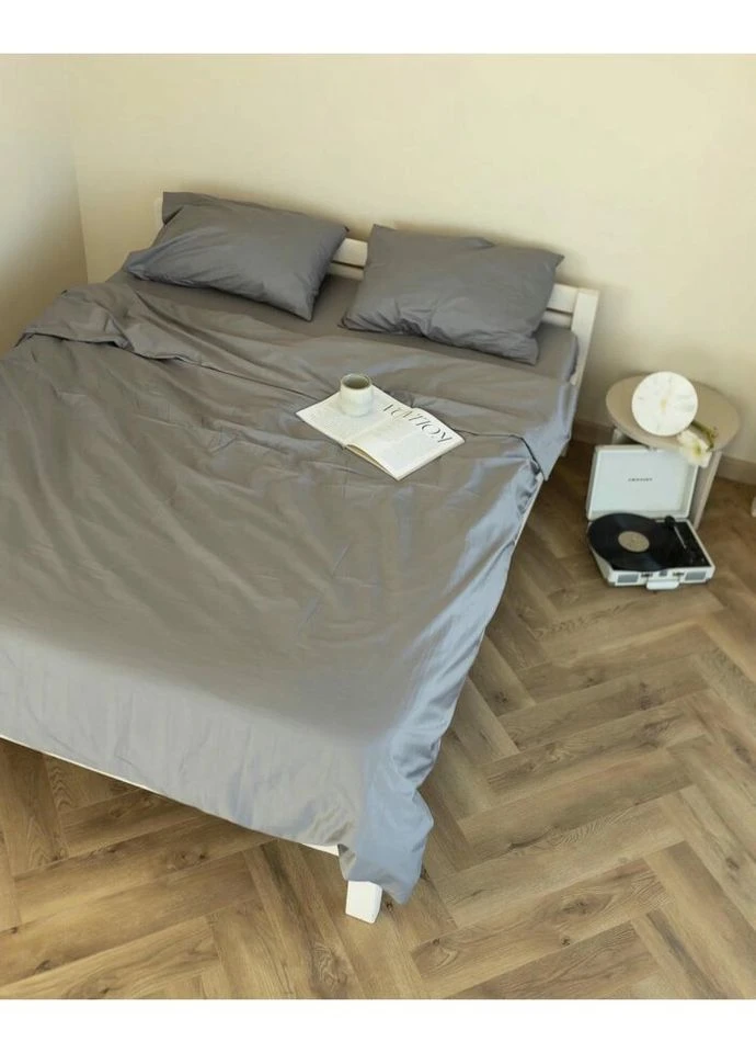 Постельное белье евро Home Сатин Люкс 20918 200х220 см серое DUSHKA (327790789)