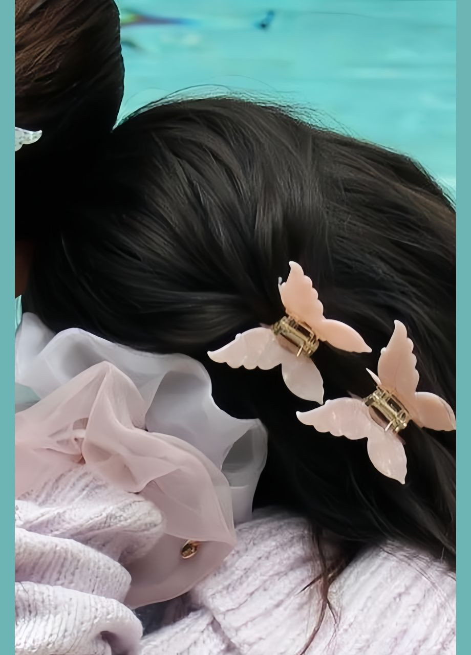 Шпилька для волосся метелик крабик затискач блискуча в рожевому кольорі CHI (302000598)