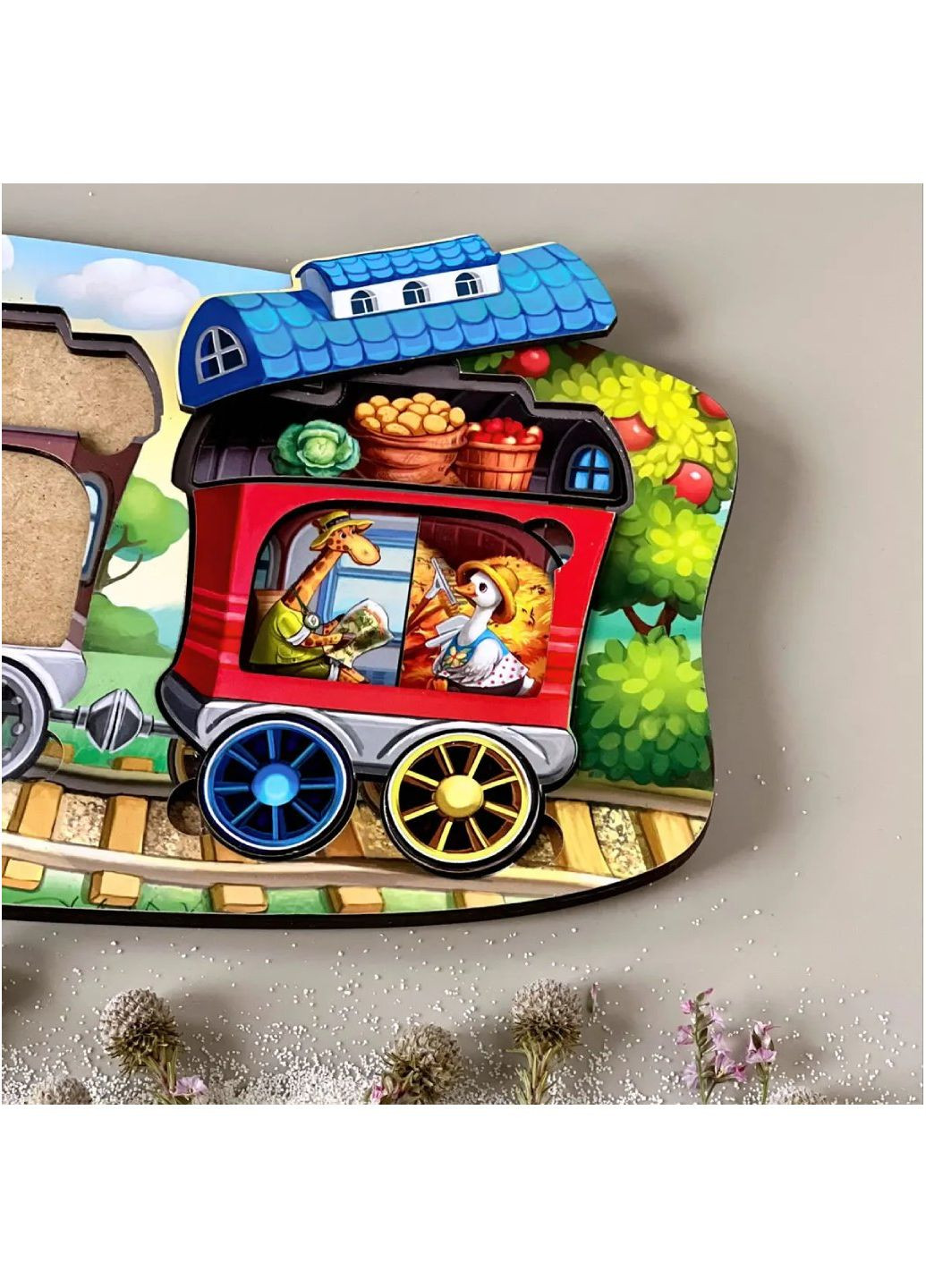 Деревянная вкладка-сортер (пазл) "Веселый поезд – 3 вагона" Развивающая игра для малышей ПСФ019 Ubumblebees (289458384)