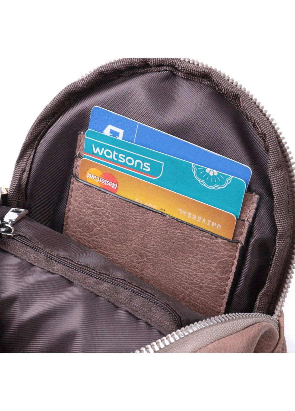 Компактная женская сумка через плечо из экокожи с акцентом на текстильную лямку 22778 Коричневый Vintage (303877336)