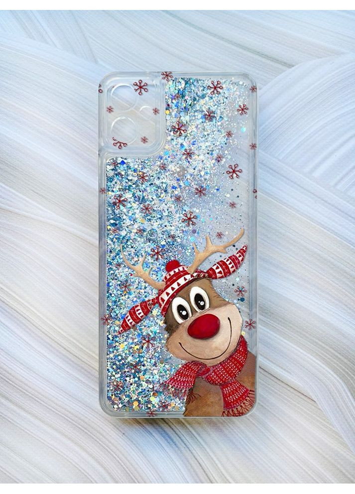Чехол с плавающими серебряными блестками для Samsung Galaxy A05 (A055) Зимний олень (принт 149) CASE CONTROL (362969804)