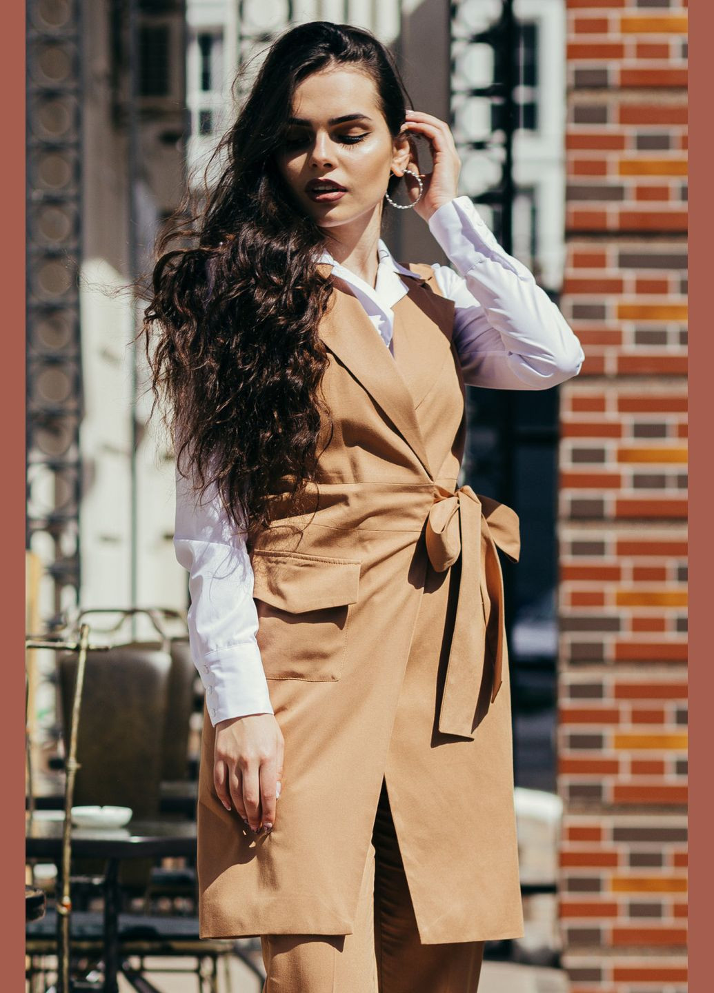 Жіночий жилет з кишенями, запахом і поясом на ґудзиках (ll192820089) LadyLike (333341267)